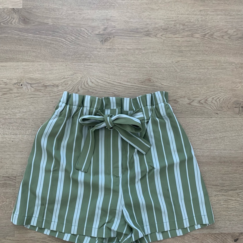 Forever 21 High Waist Green and White Striped Shorts